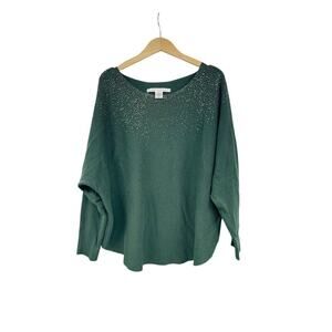 Max Studio Batwing Rhinestone Sweater Soft Green Holiday Womens Plus Size 2XL